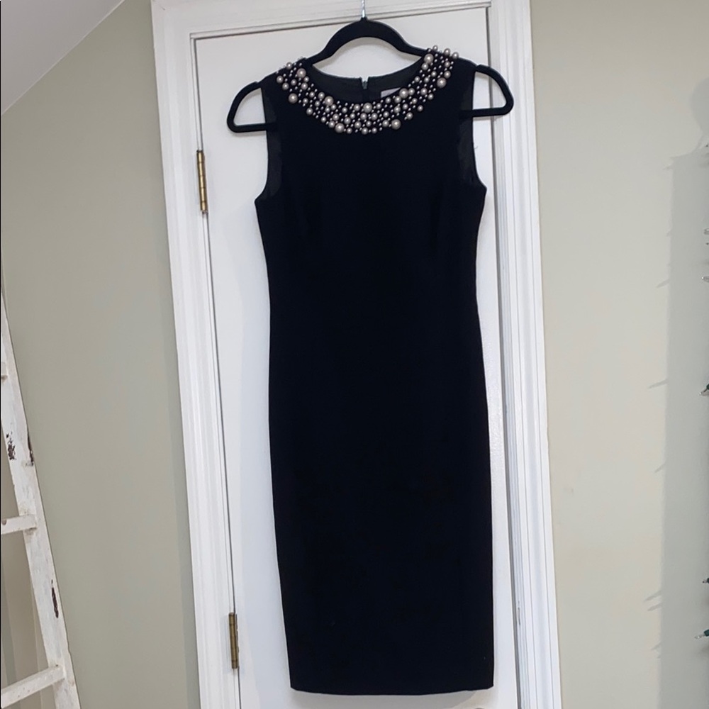 Calvin Klein Black Dress with Pearl Embellishments